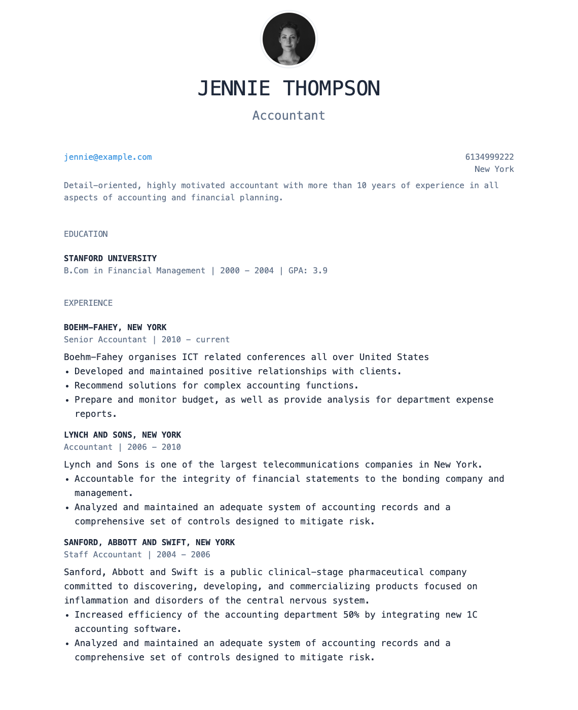 Shows one of the hipCV resume templates
